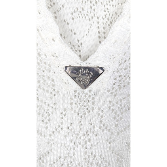 White House Black Market WHBM White Crochet Sheer Top Embellished Size M - Picture 2 of 10